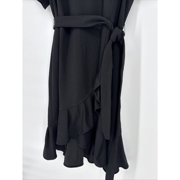New Calvin Klein Plus Size 22W Black Ruffled Tulip-Hem Crepe Tie Belt Dress - Picture 3 of 9